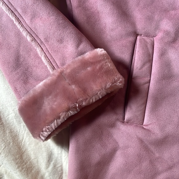 Vintage Gloria Vanderbilt plush faux suede coat hooded rose large - Picture 5 of 13